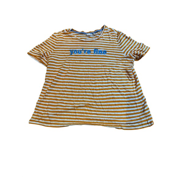 Tory Burch Tops - Tory Burch Orange White Stripe Linen Blend T Shirt Youre Fine Graphic XL